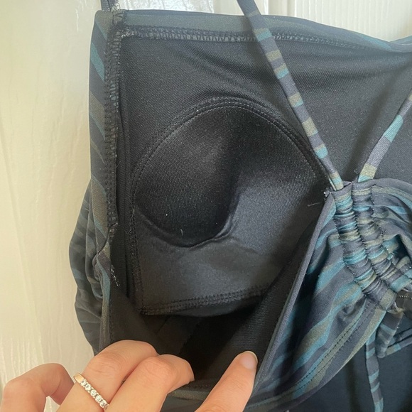 Kona Sol straight neck cinched back blue, green and black pattern one piece | L - Picture 8 of 10